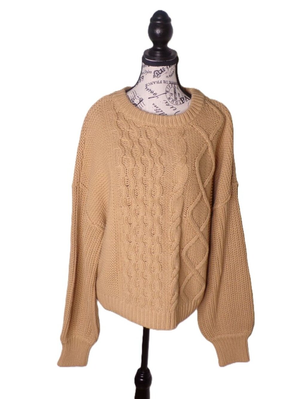 🆕 FREE PEOPLE Frankie Cable Cotton Pullover Sweater Camel Large - Picture 12 of 15